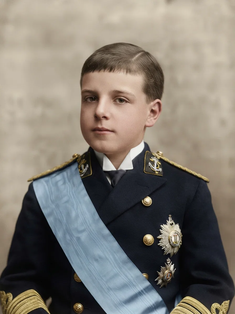 Manuel II as crowned king of Portugal after his father's death in 1908