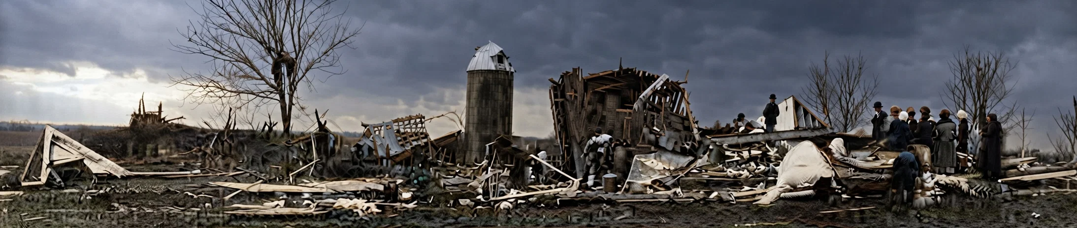 ruin wrought by the storm on a farm near Johnson City, Ohio, recently.