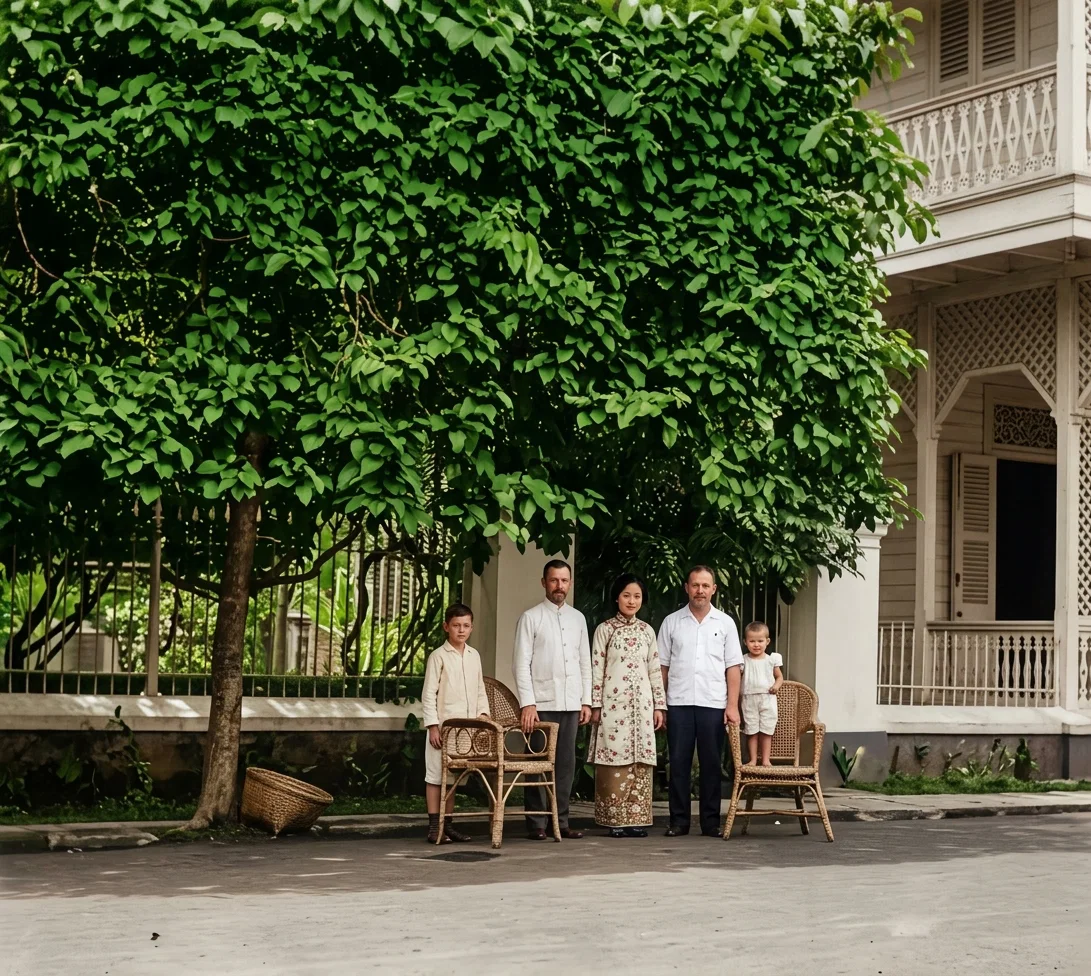 OUR WORKERS BEFORE THEIR RESIDENCE IN SOURABAYA, JAVA