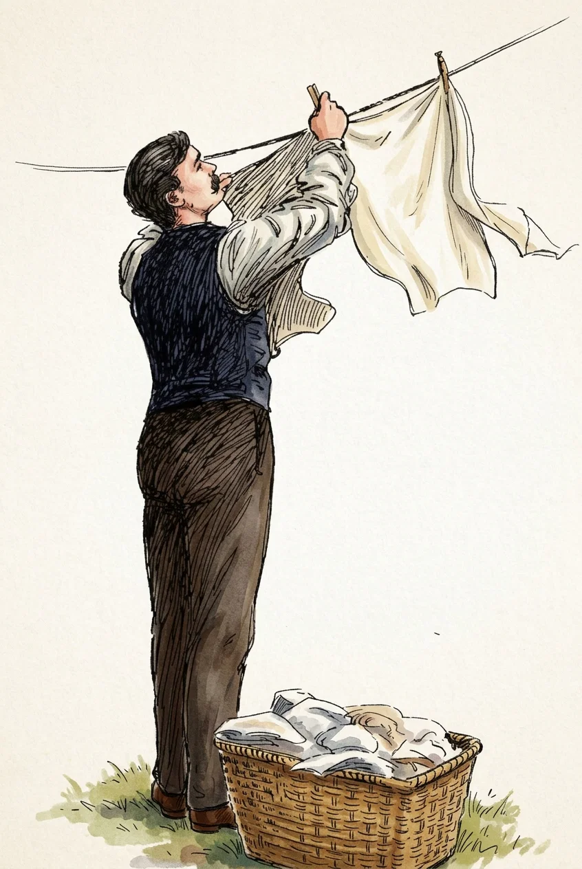 “Mr. Bradly helped to rinse and hang out the clothes.”