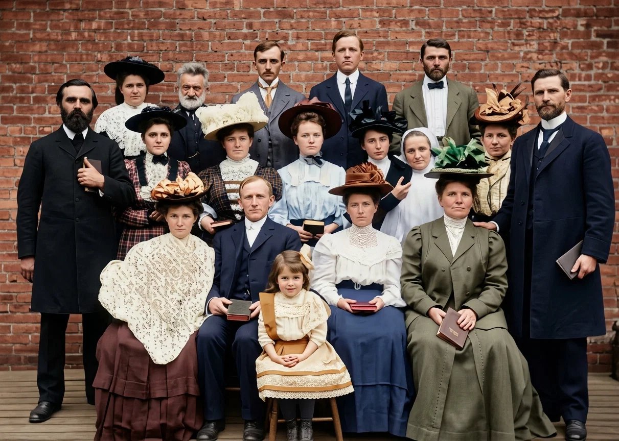 AT THE RIGHT, BESIDE HIS WIFE, STANDS BROTHER S. HALUSIC, THE SLAVIC-BOHEMIAN, WITH THE COMPANY OF SABBATH-KEEPERS GATHERED OUT OF NEW YORK THROUGH HIS LABORS