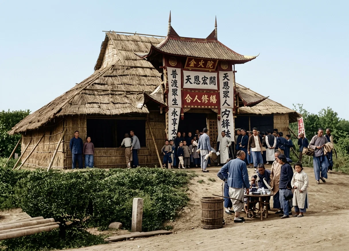 Photo by F. E. Stafford
THE MAT AND BAMBOO TABERNACLE AT NANZIANG, CHINA. USED FOR A SERIES OF MEETINGS