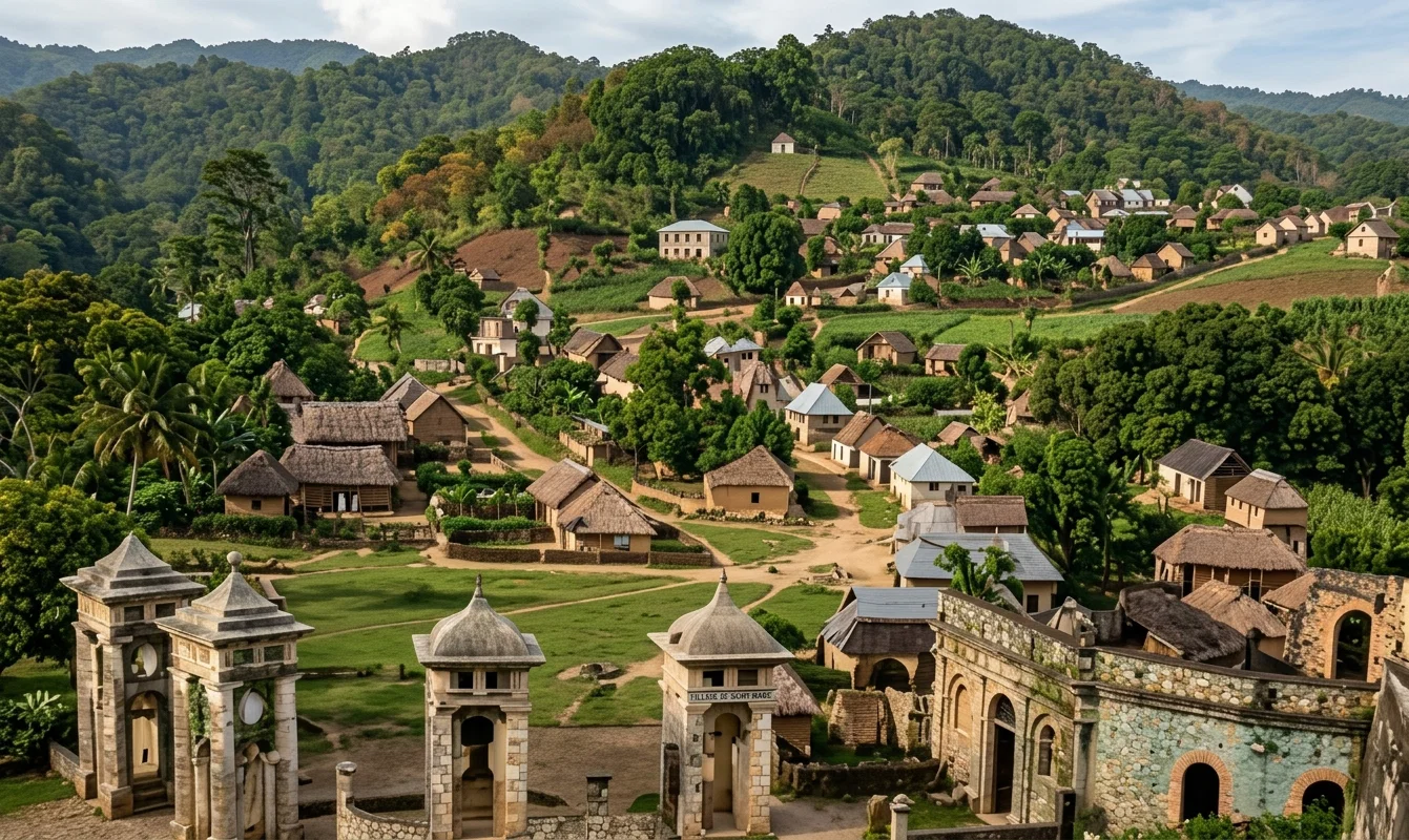 A VILLAGE IN THE WAR ZONE, HAITI, ALMOST COMPLETELY DESTROYED