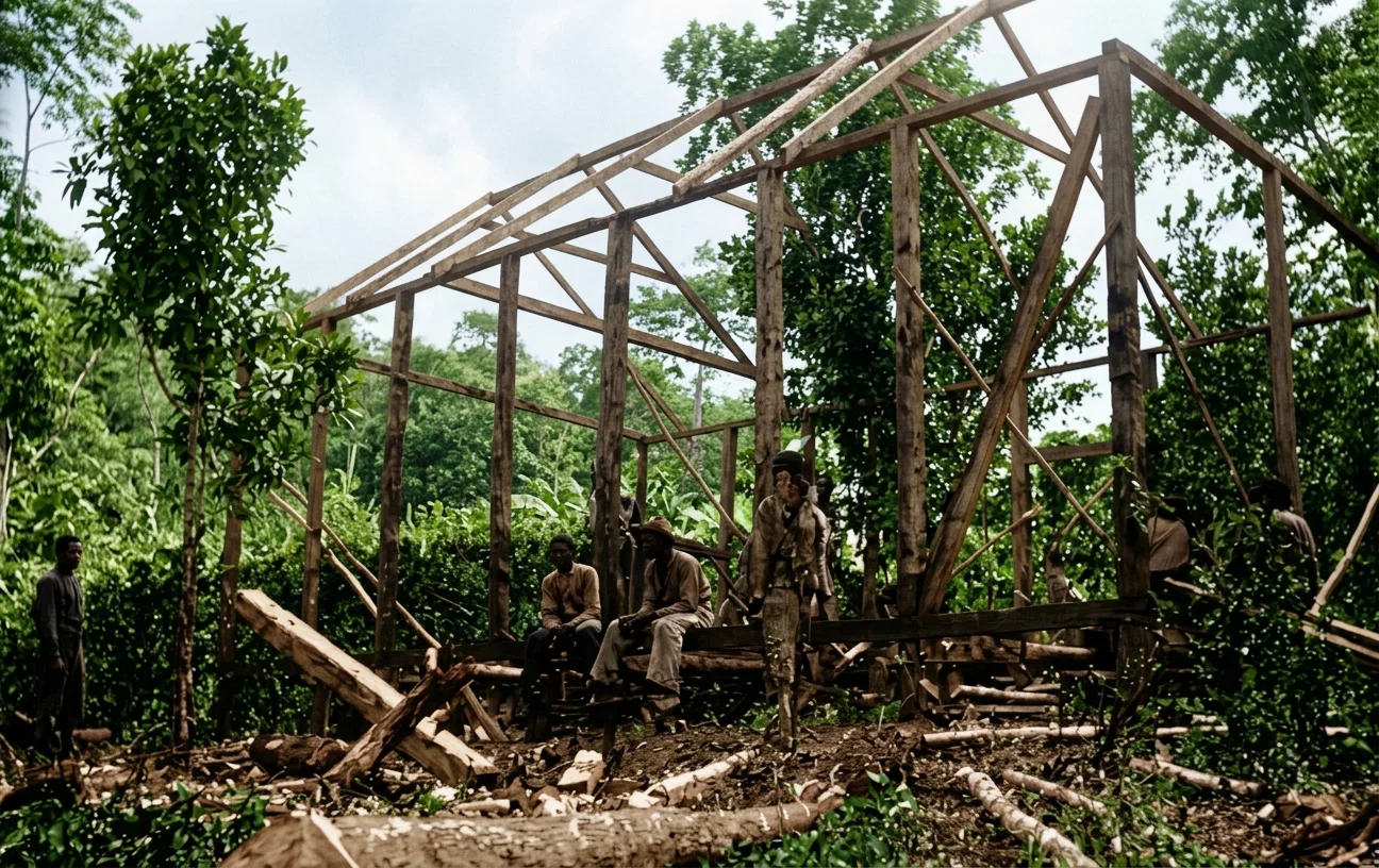 BUILDING A MEETING-HOUSE IN JAMAICA.