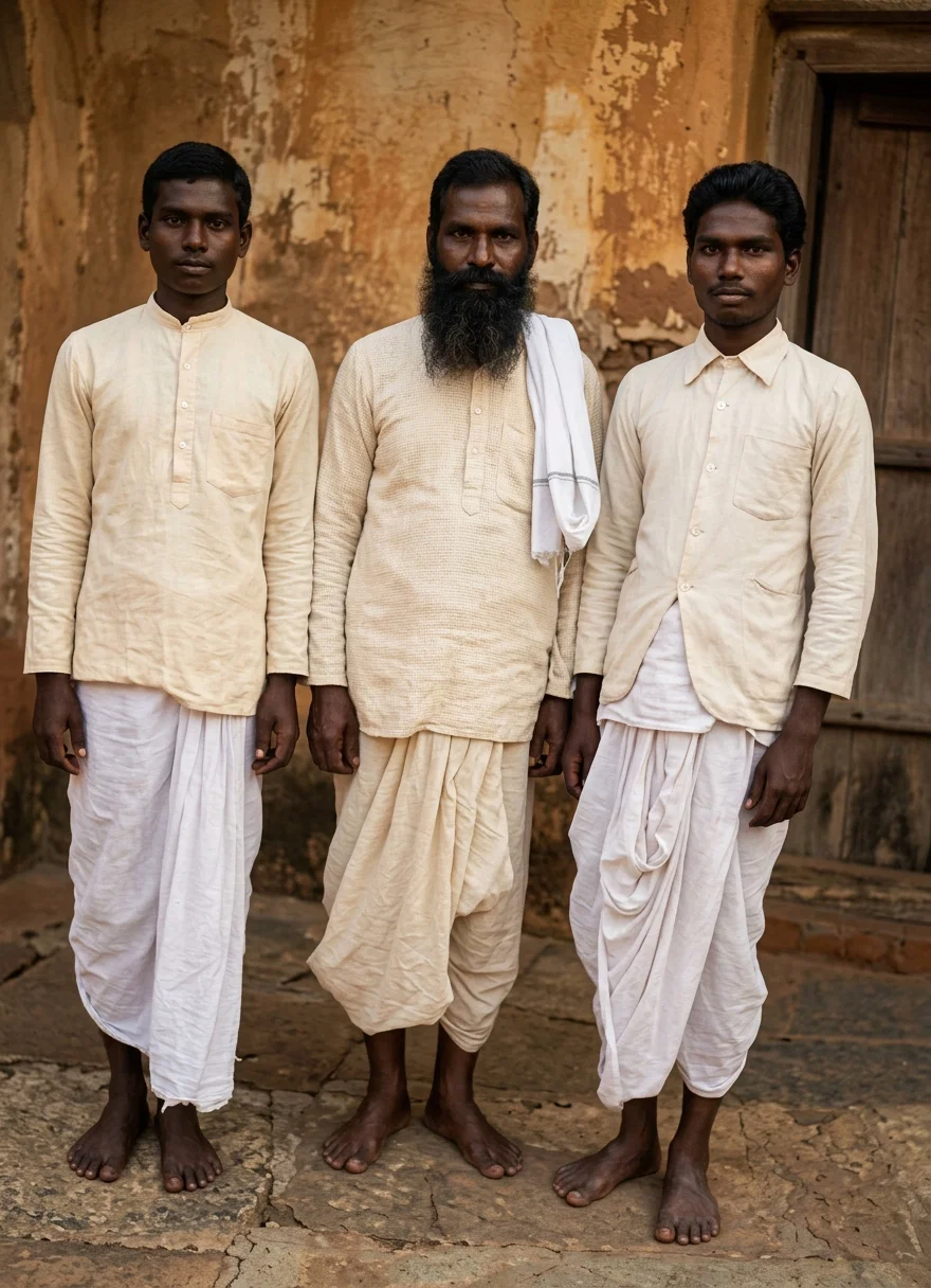 Two Santal teachers, on either side, and a Hindi man recently baptized.