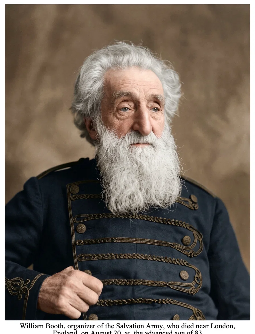 William Booth, organizer of the Salvation Army, who died near London, England, on August 20, at the advanced age of 83