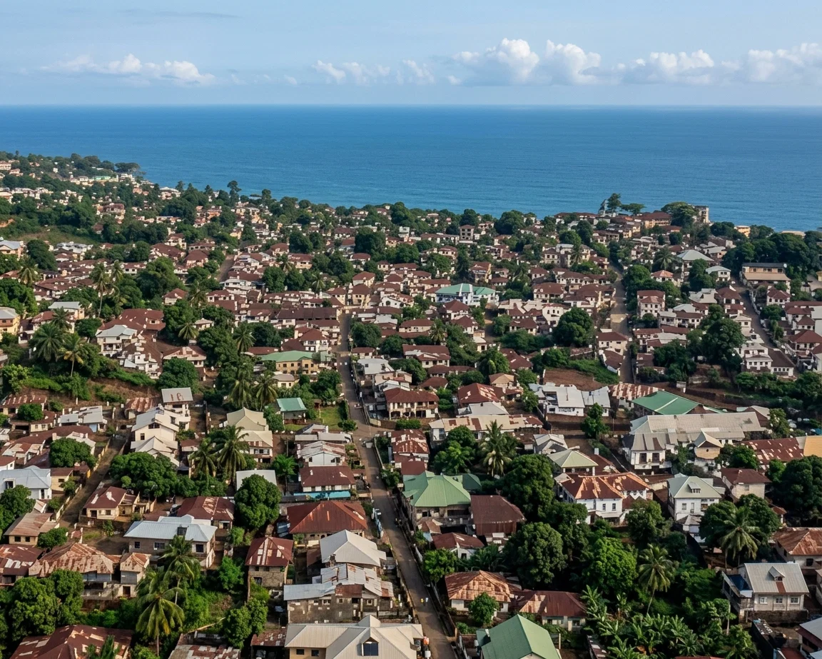 BIRD'S-EYE VIEW OF FREETOWN, SIERRA LEONE, WEST AFRICA