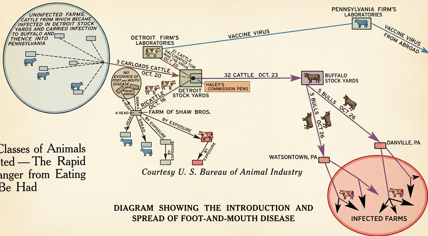 DIAGRAM SHOWING THE INTRODUCTION AND SPREAD OF FOOT-AND-MOUTH DISEASE