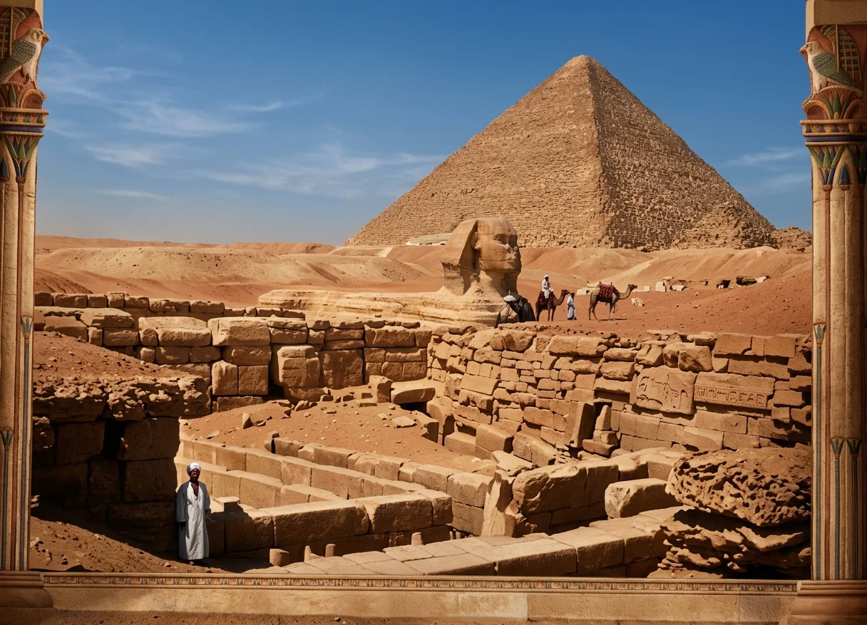 PYRAMID, SPHINX, AND RUINS OF TEMPLE NEAR THE SPHINX