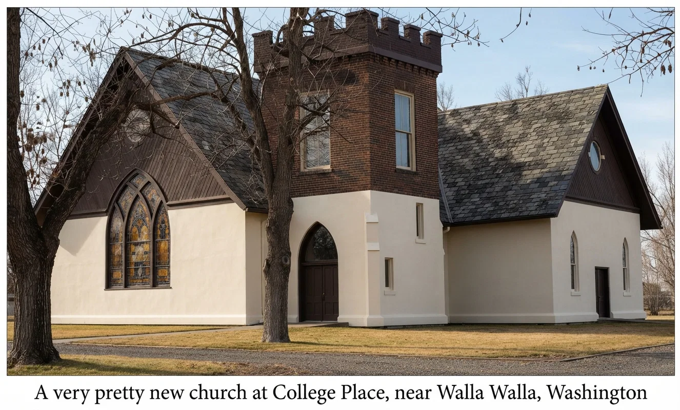 A very pretty new church at College Place, near Walla Walla, Washington