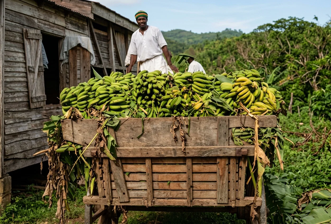 Photo by E. R. Button
LOADING BANANAS SAVED FROM THE WRECKAGE