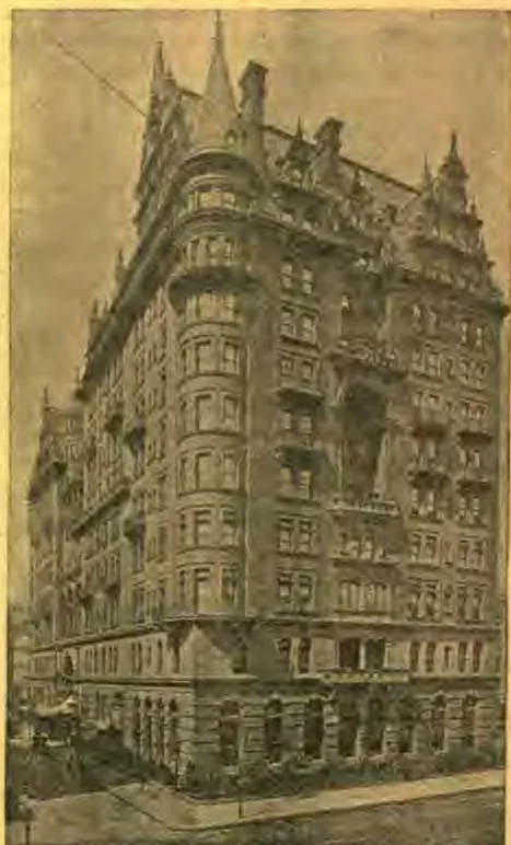 The Waldorf-Astoria, Thirty-third Street and Fifth Avenue, New York. Probably the richest, most expensive, and most luxurious hotel in the world, whose owner, it is said, talks of tearing it down and building one partly of glass, costing $20,000,000.