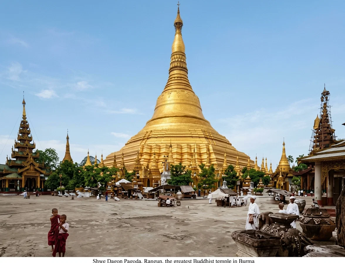 Shwe Dagon Pagoda, Rangun, the greatest Buddhist temple in Burma