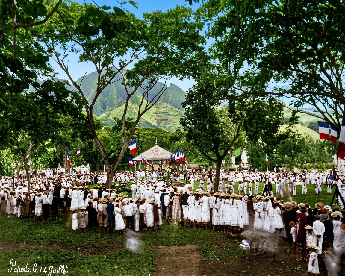 The celebration of the 14th of July. As the French rule Tahiti, the native Tahitians celebrate the great day of the French republic.