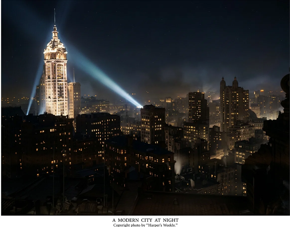 A MODERN CITY AT NIGHT Copyright photo by "Harper's Weekly."