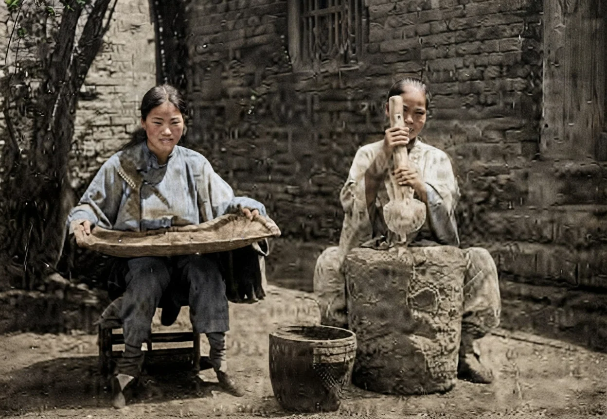 Women Working with Grain in Honan Province, China.