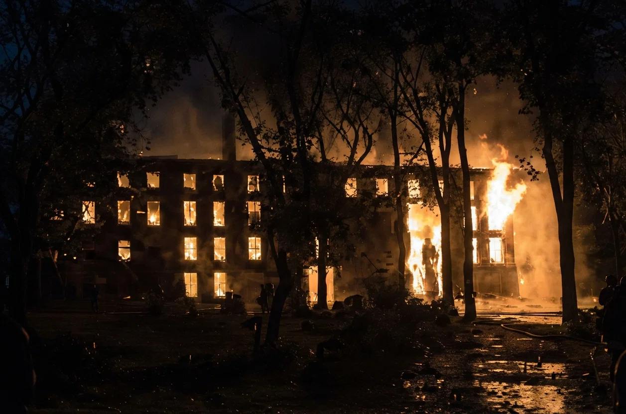 East Front, 4 A. M., March 1, on Fire.