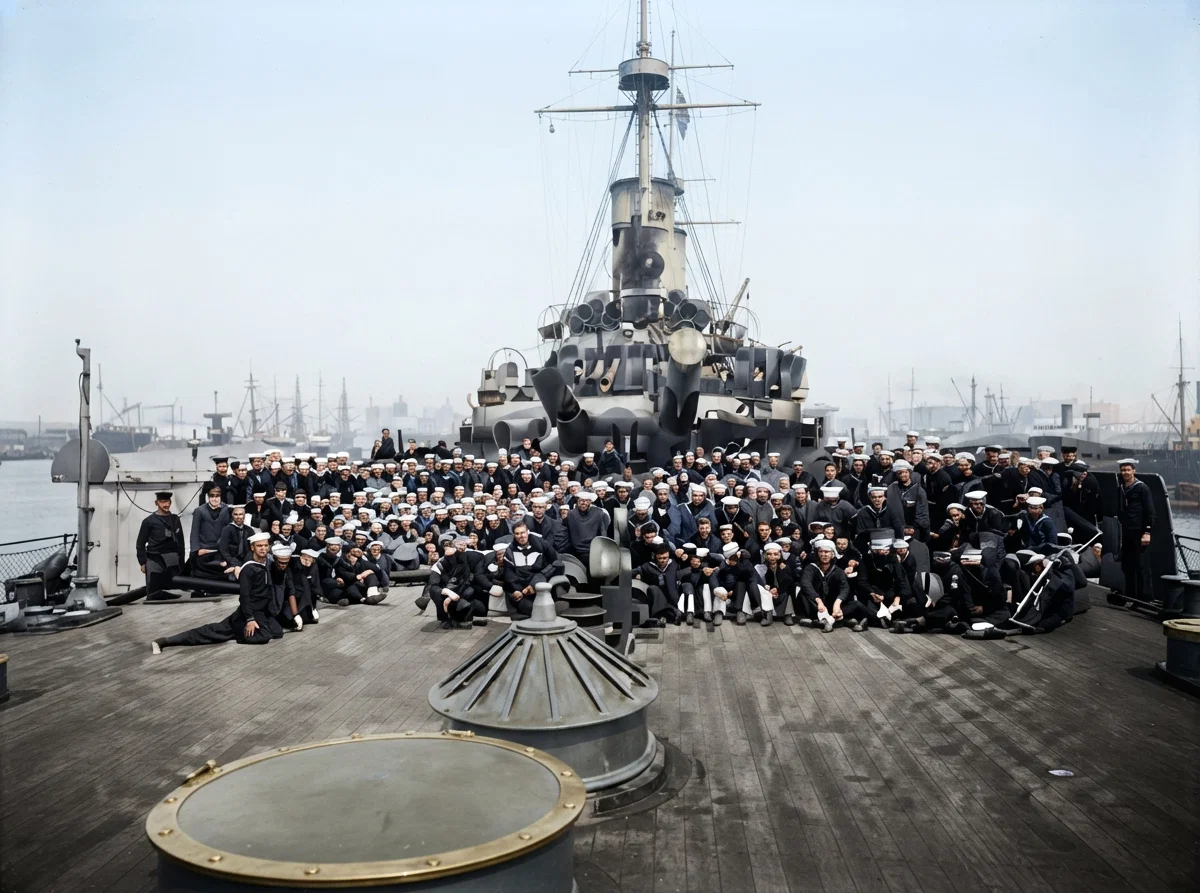 Ship's Company, U. S. Battle-ship "Indiana." "A ship's company is divided into two watches, port and starboard, and the watches are subdivided into divisions each in command of an officer. Certain portions of the ship are assigned to the care of each division, including the guns located in that part of the vessel. The subdivision of labor and duty is carried out to the last degree so that every man in a great ship's company has his own particular bit of work to perform upon all occasions. Everything in a war-ship is done with an absence of noise and without confusion."