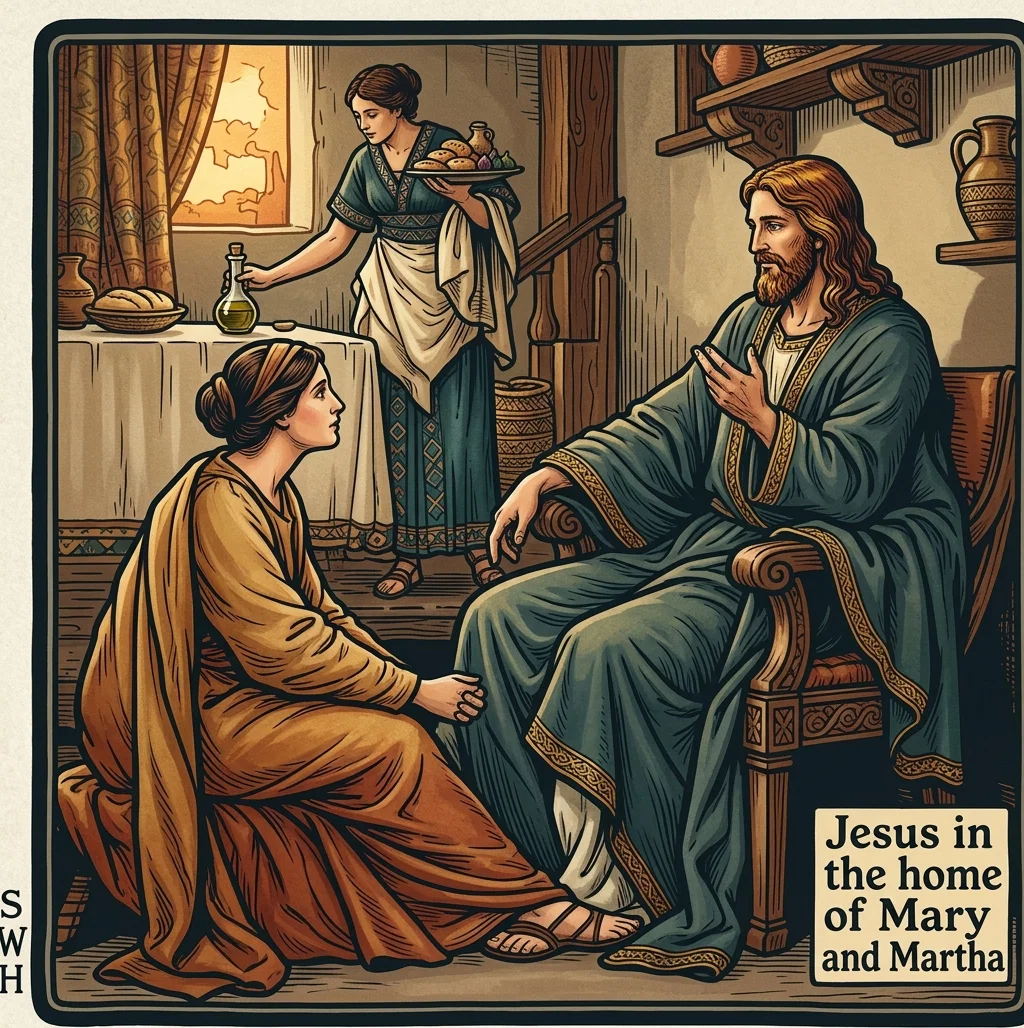 Jesus in the home of Mary and Martha