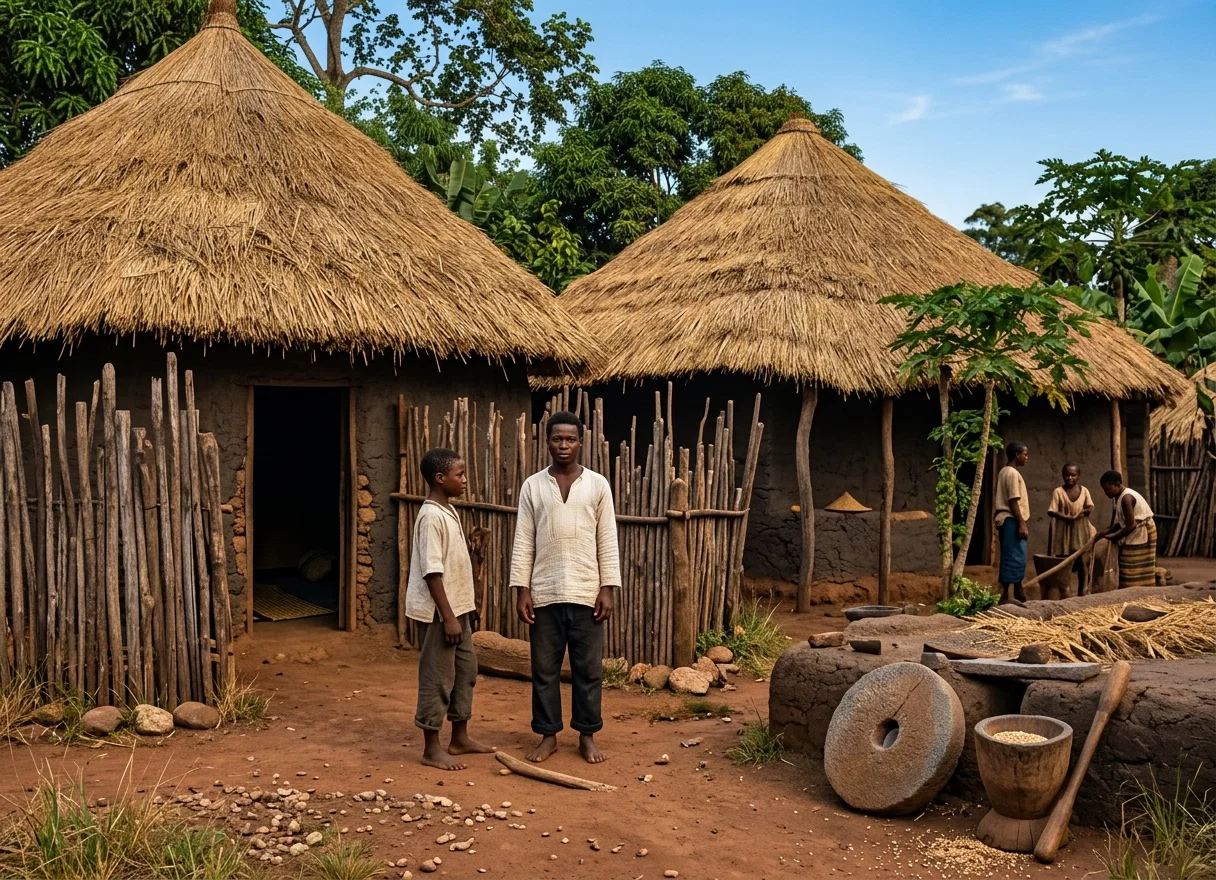 VILLAGE SCENE, NEAR SIERRA LEONE, WEST AFRICA