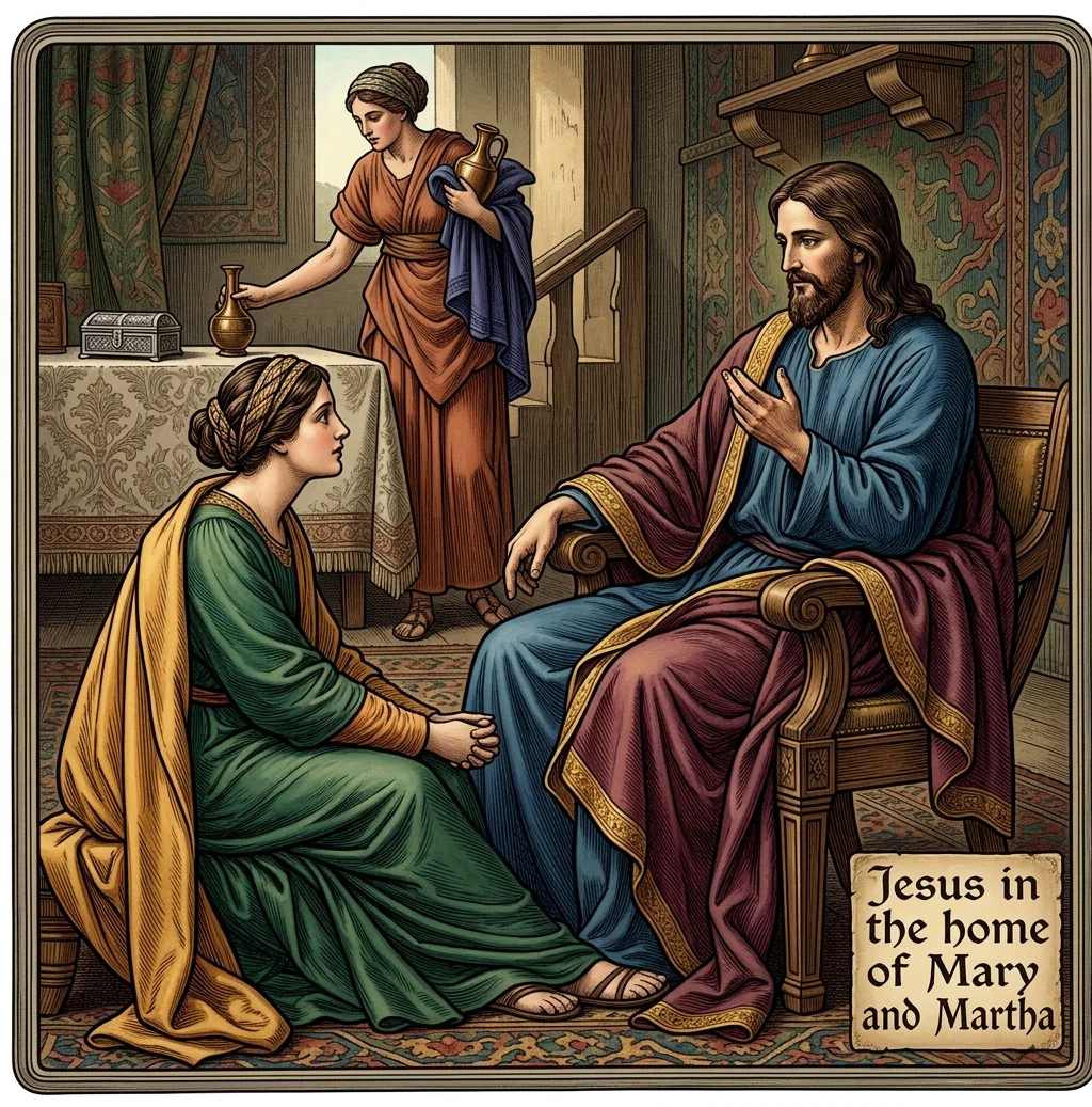 Jesus in the home of Mary and Martha