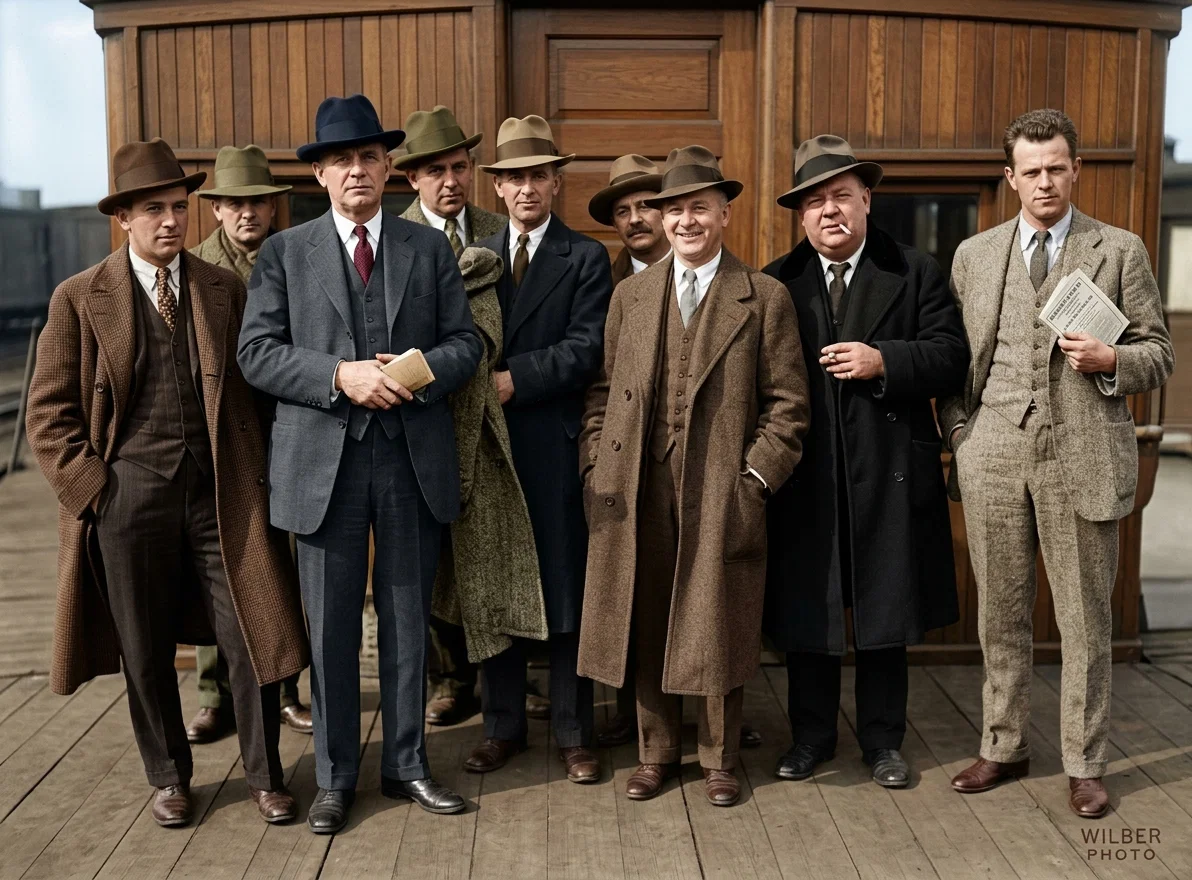 A group of leaders of the hobo world, including James Eads Howe, millionaire hobo from Los Angeles, who recently convened in Washington to seek means of solving the unemployment problem in the United States. Unemployment figures throughout the world have reached the staggering totals of 2,000,000 for England, 3,000,000 for Germany, 16,000 unemployed and 40,000 partially unemployed for Belgium, 40,000 for Italy, and from 4,000,000 to 6,000,000 for the United States.