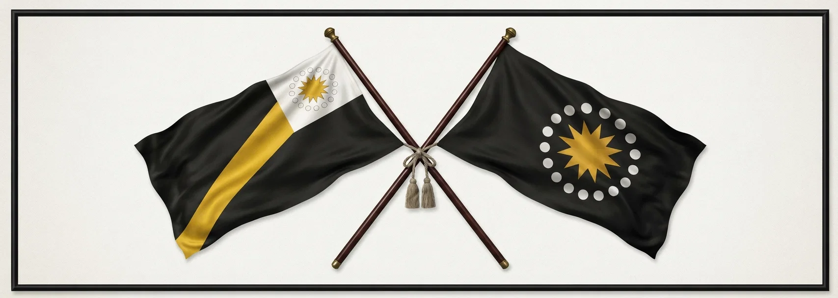 Types of rebel flags on display in Shanghai, of which there are many. The one with the star in the corner is seen at all the rebels' headquarters. The one with the large central star is evidently designed to represent the entire empire; the star representing the empire the nine points lending themselves to a division, with eighteen circles in white representing the eighteen provinces of China.