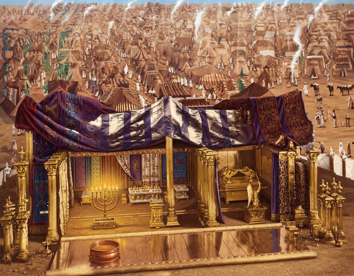 The tabernacle in the midst of the camp of Israel, with the north side thrown open to disclose its interior plan and the position and arrangement of the furniture. See article on pages 6 and 7.