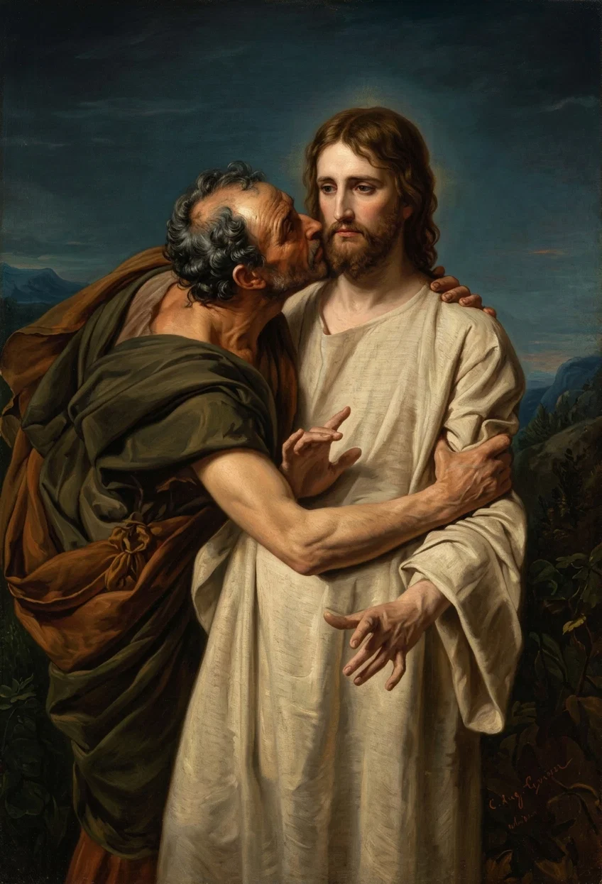 THE KISS OF BETRAYAL. “And forthwith he came to Jesus, and said, Hail, Master; and kissed Him.” Matt. 26: 49.