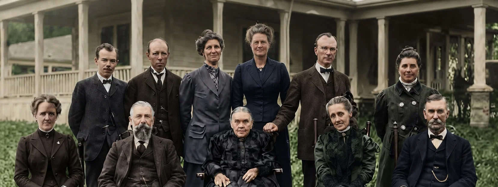 Mrs. White on her last visit through the Southern States — Her son W. C. White and wife seated at the left, and her son James Edson White and wife seated at the right.