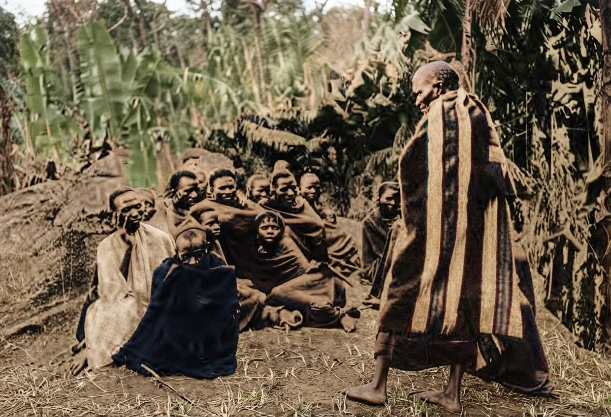 Photo by Paul Thompson. A medicine-man who was converted to the Christian faith by the bishop of Mombassa. He is preaching to his brother natives.