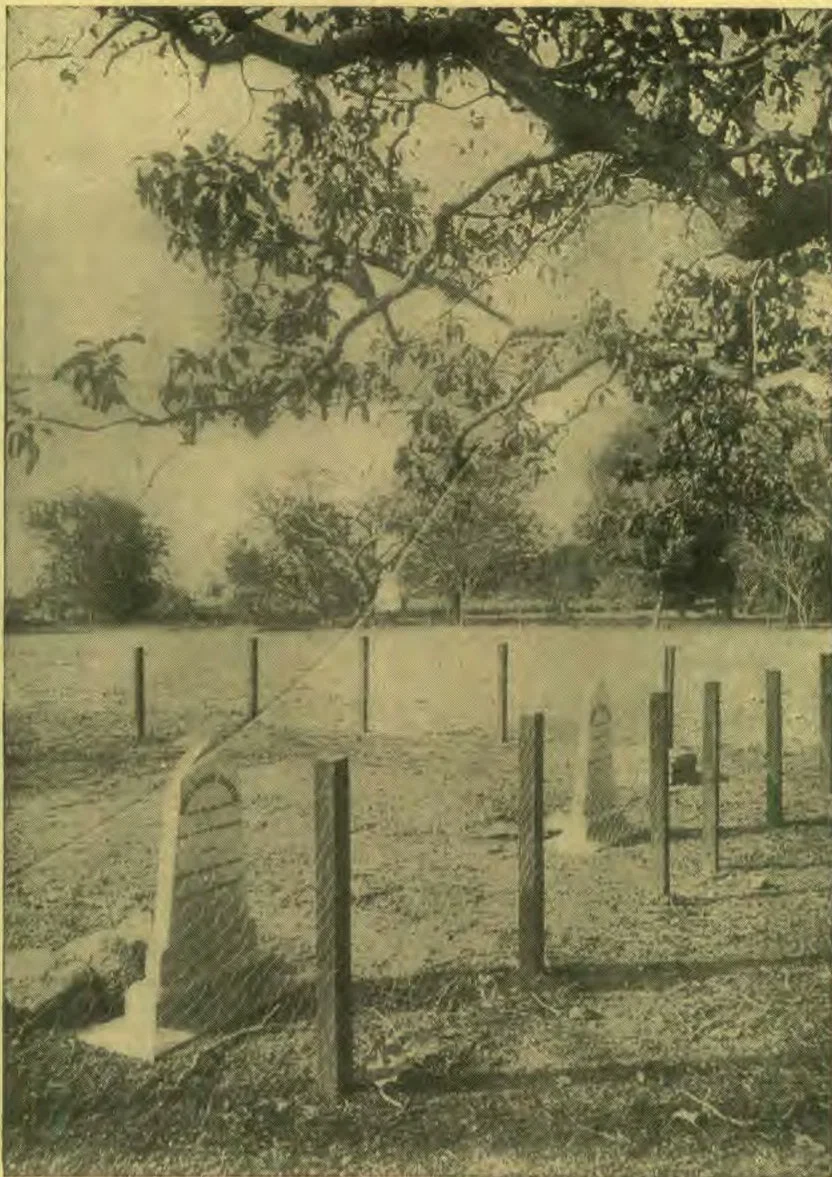The graves at Karmatar, of Evangelists O. A. Robinson and G. M. Brown, who died in 1900 of smallpox in labor for others in India. If it had not been for long depleting labors, these noble workers might have survived this disease.