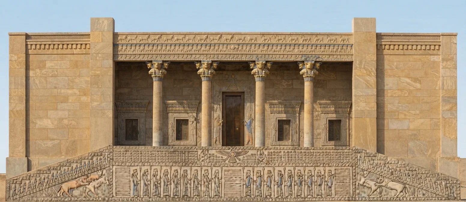 South front of the palace of Darius, Persepolis, restored (after Flandin)