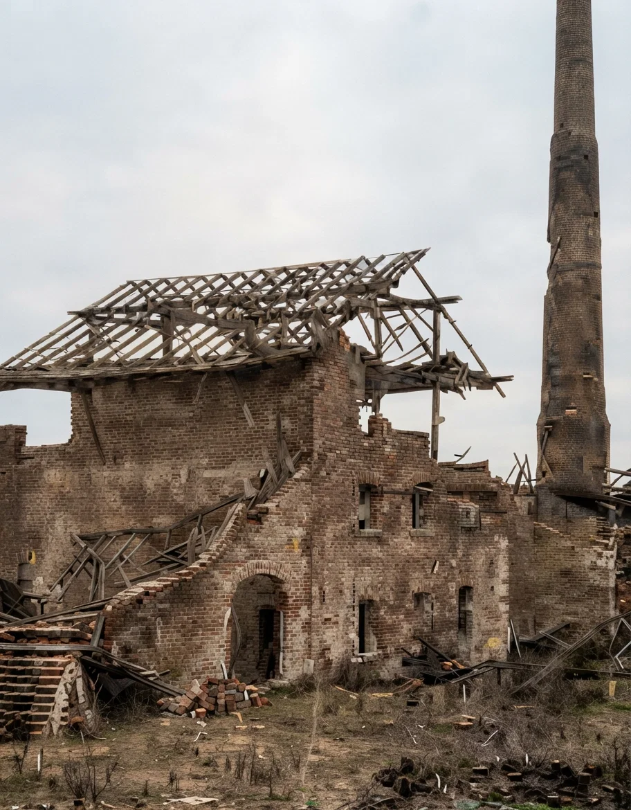 Brick Factory Blown Down by Air Concussion.