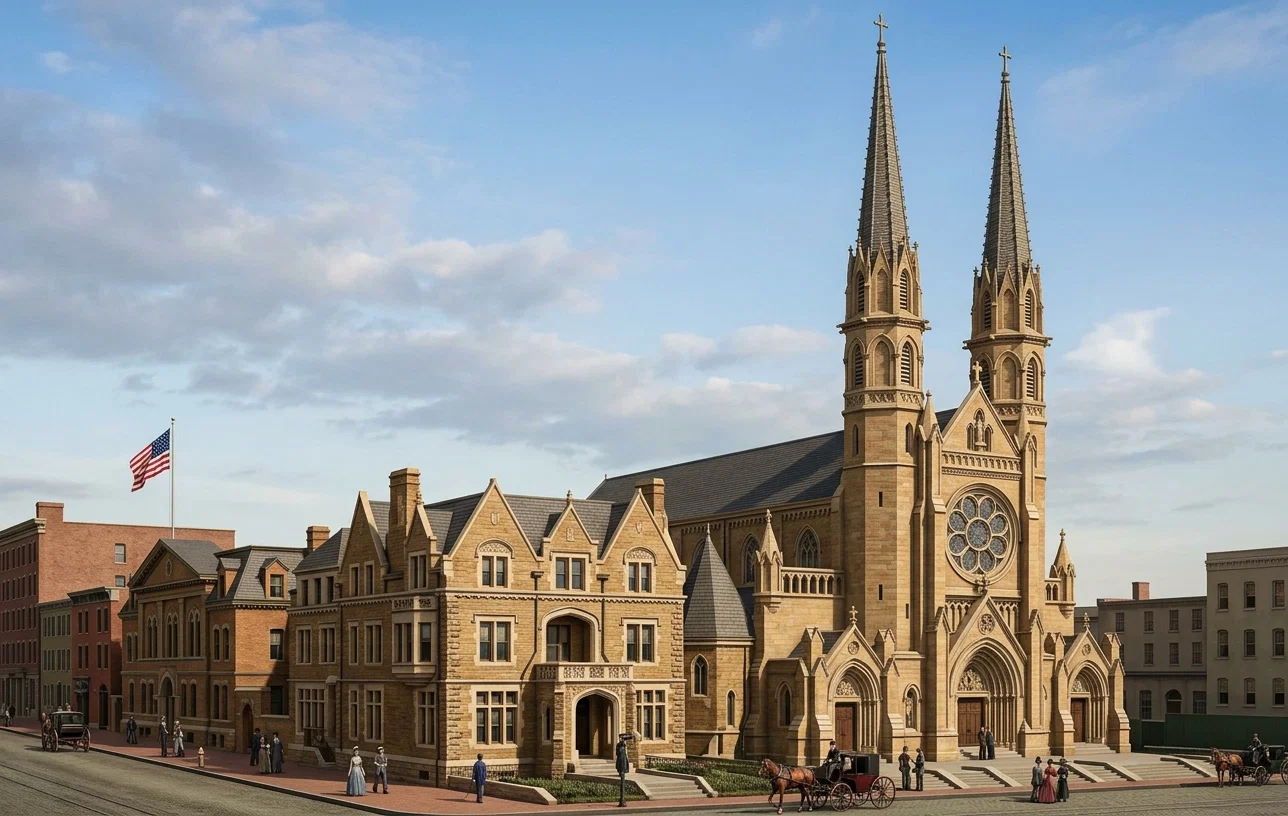 St. Patrick's church, rectory, and Carroll Hall, Washington, D. C. The oldest Catholic congregation in Washington. Each recent year, on Thanksgiving the representatives of all the South American republics, together with the president of the United States and his cabinet, attend mass there.