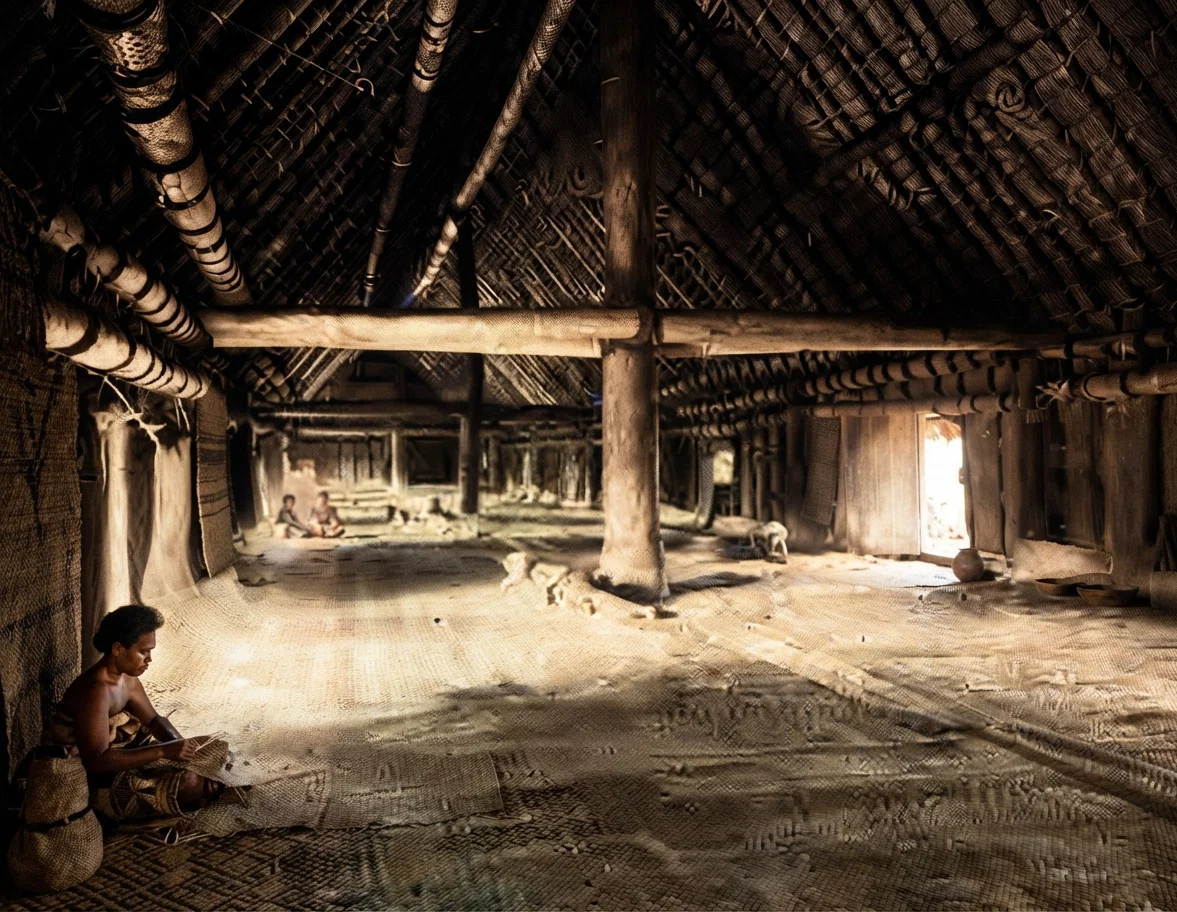 Interior View of Native Fijian House.
