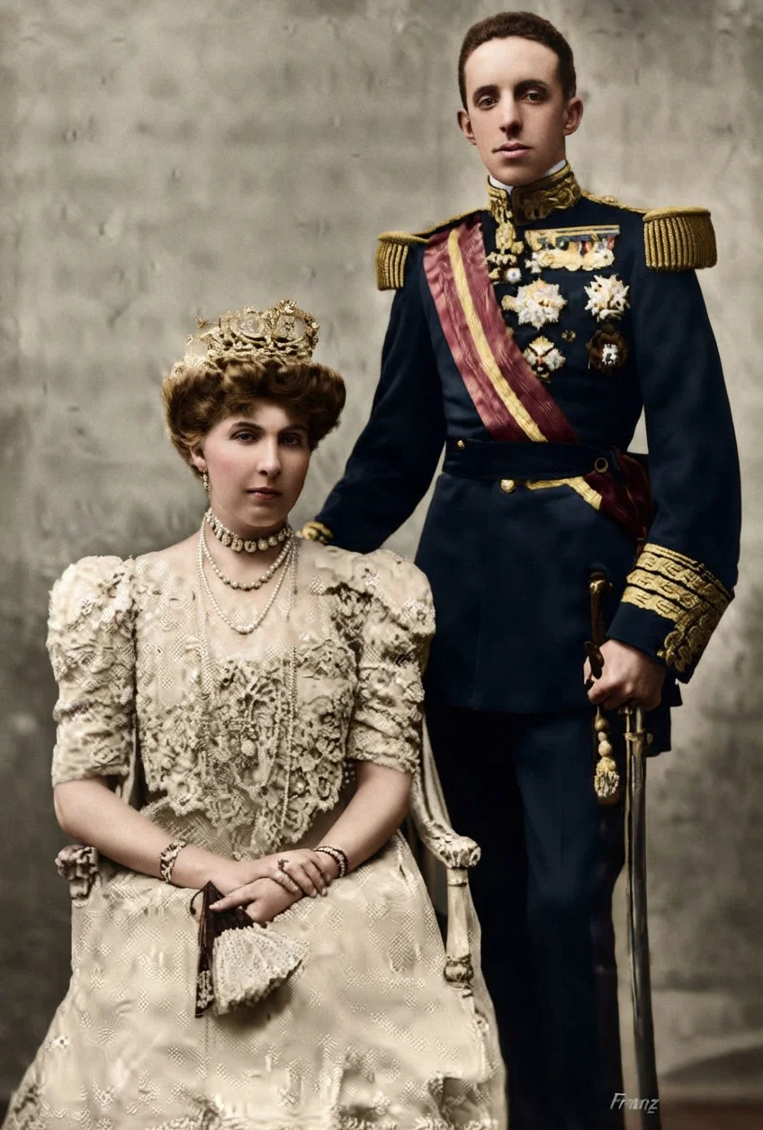 King Alfonso and Queen Victoria of Spain, whose throne is tottering