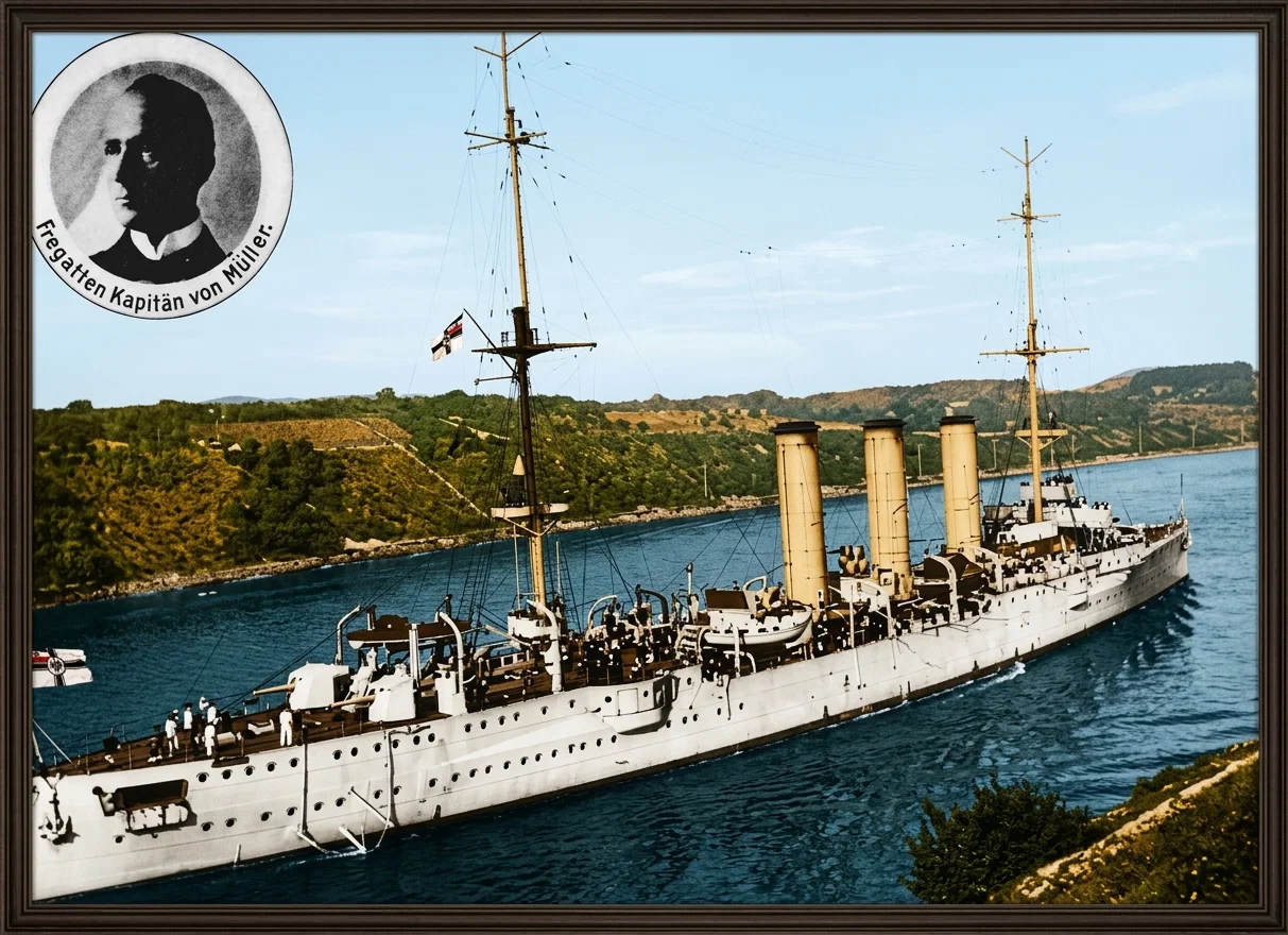 From “Hamburger Fremdenblatt”
THE GERMAN CRUISER EMDEN, AND HER COMMANDER, CAPTAIN VON MUELLER