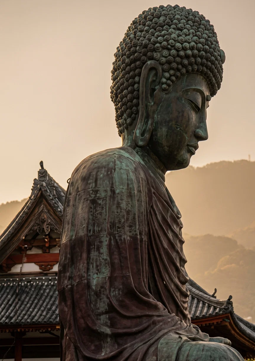 Side view of great image of Buddha in Kobe
(Photo by F. E. Stafford)