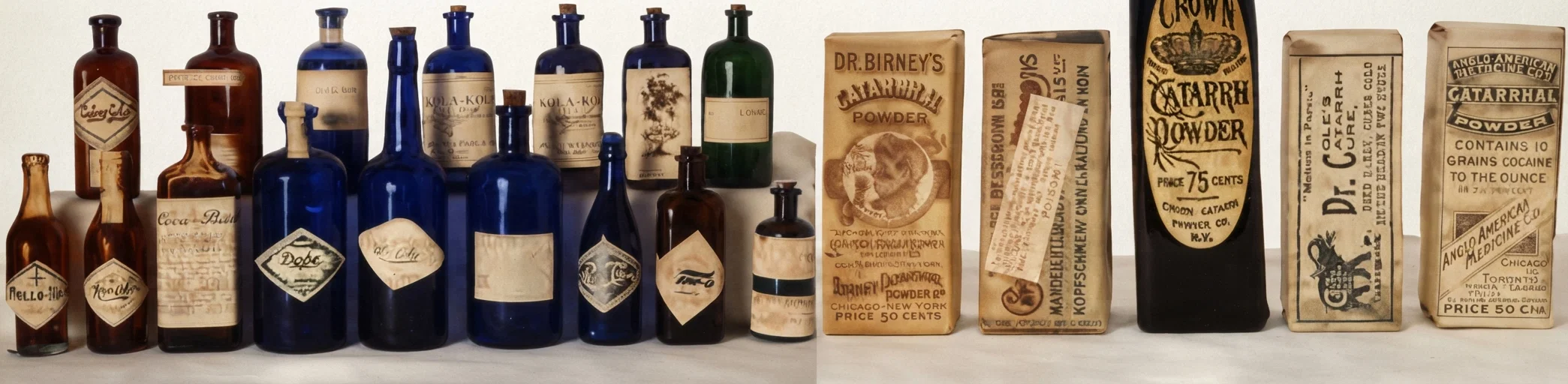 Some Alluring Forms of "Dope"
(Photograph by the Bureau of Chemistry, U. S. Department of Agriculture)
Catarrh Cures Which Contain Cocain
(Photograph by the Bureau of Chemistry, U. S. Department of Agriculture)