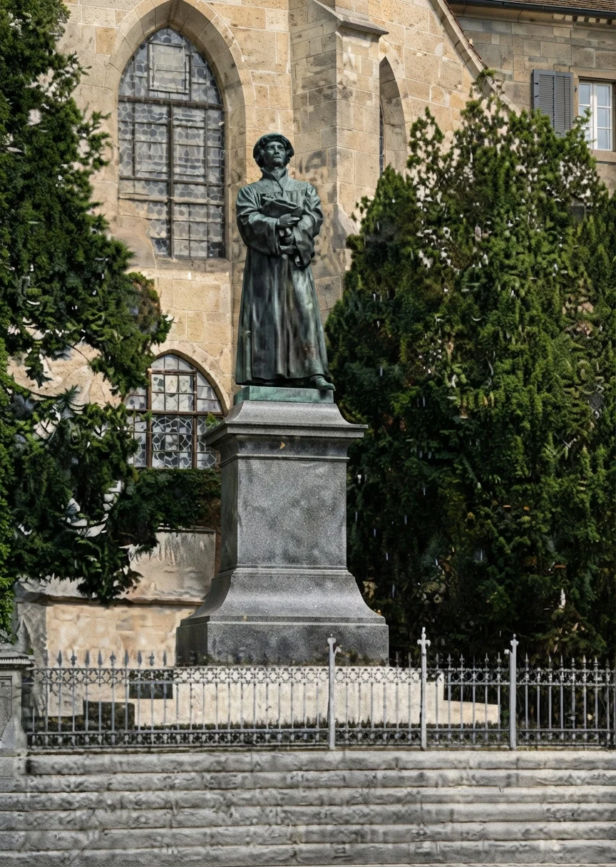 Statue of Zwingle, the Great Swiss Reformer, at Zurich, Switzerland.