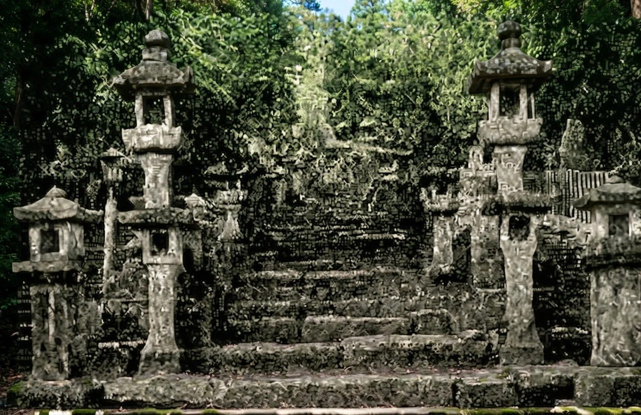 Steps leading up to a noted shrine, where several hundred lepers formerly were permitted to beg.