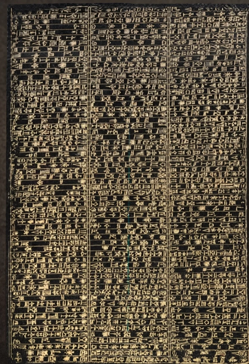 A black basalt book of Nebuchadnezzar, in the beautiful Cuneiform text.