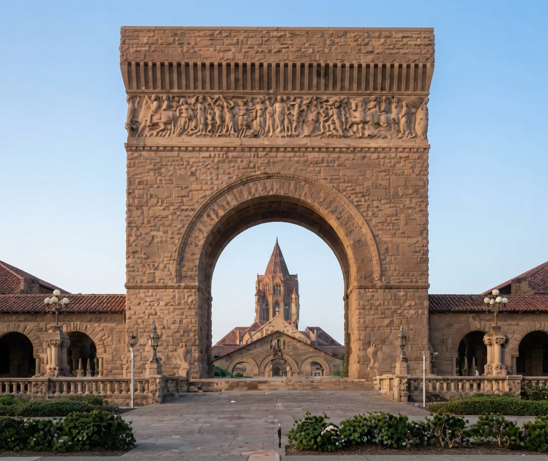 Memorial Arch at the Entrance of the Quadrangle, Memorial Chapel in the Distance