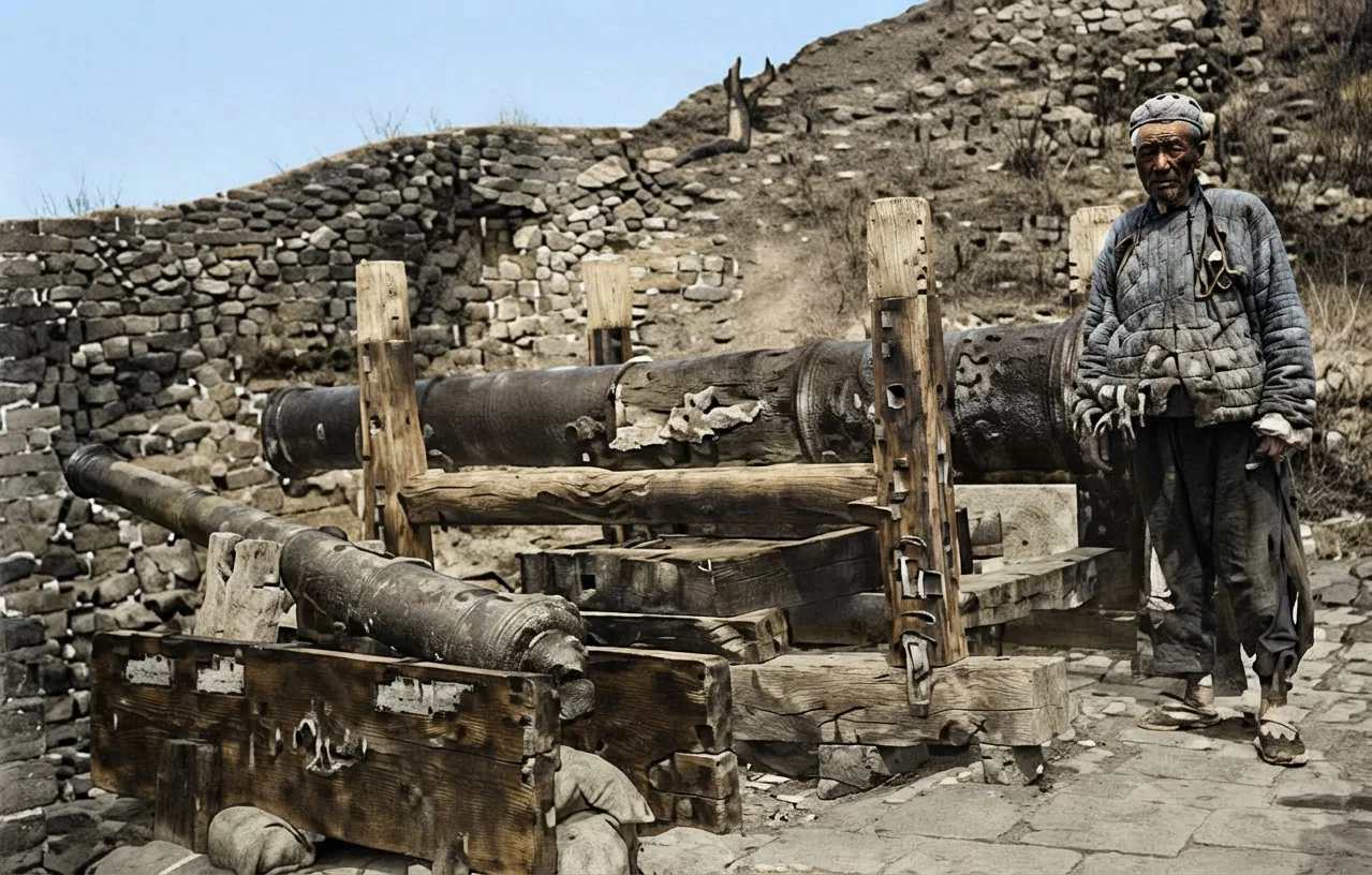 Cannon on the great wall of China. This is not only common as regards the great wall, but they may be seen on walls around the city of Shanghai.