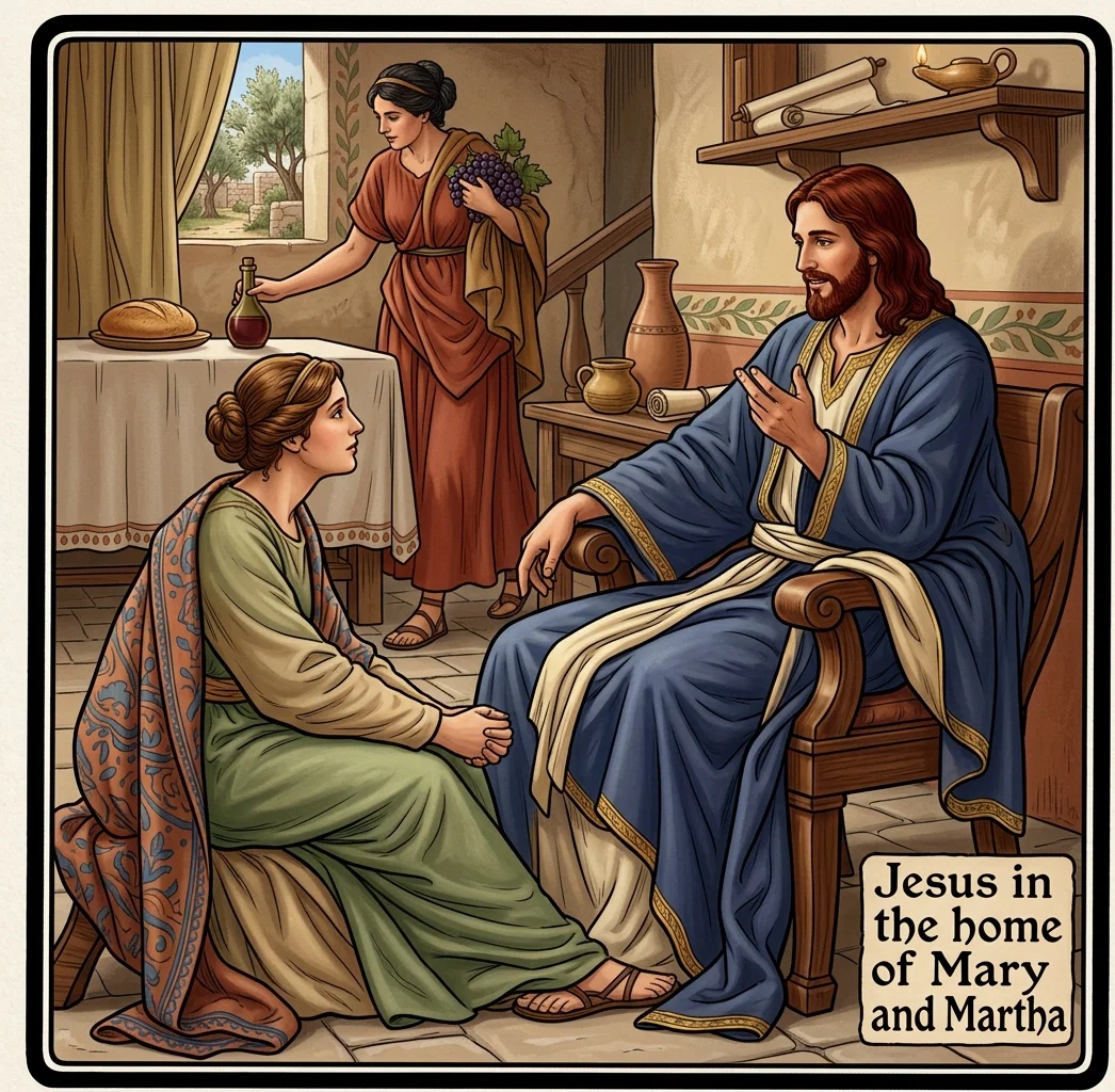 Jesus in the home of Mary and Martha