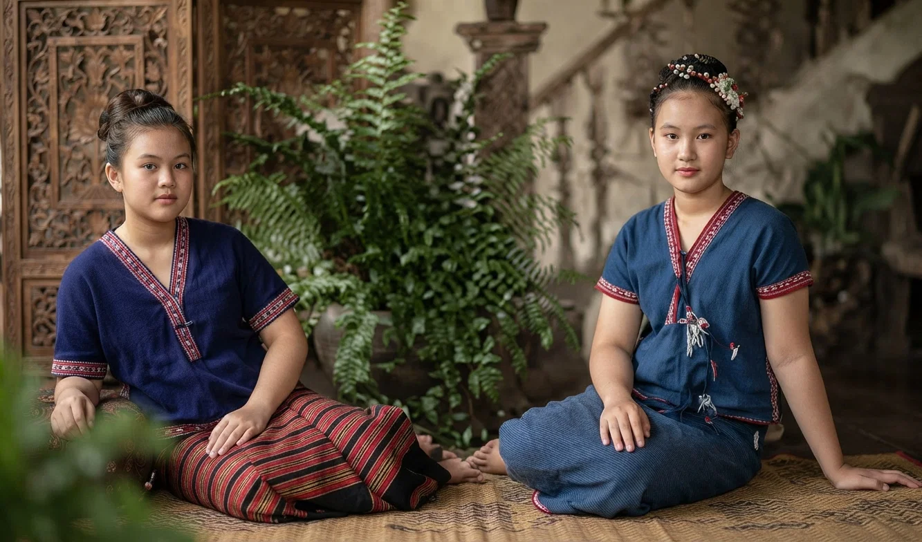 Karen Girls in Their Home Dress.