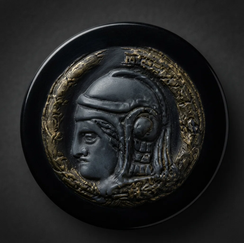 Cameo portrait of Nebuchadnezzar, a votive offering dedicated to Merodach; engraved on a black stone.
