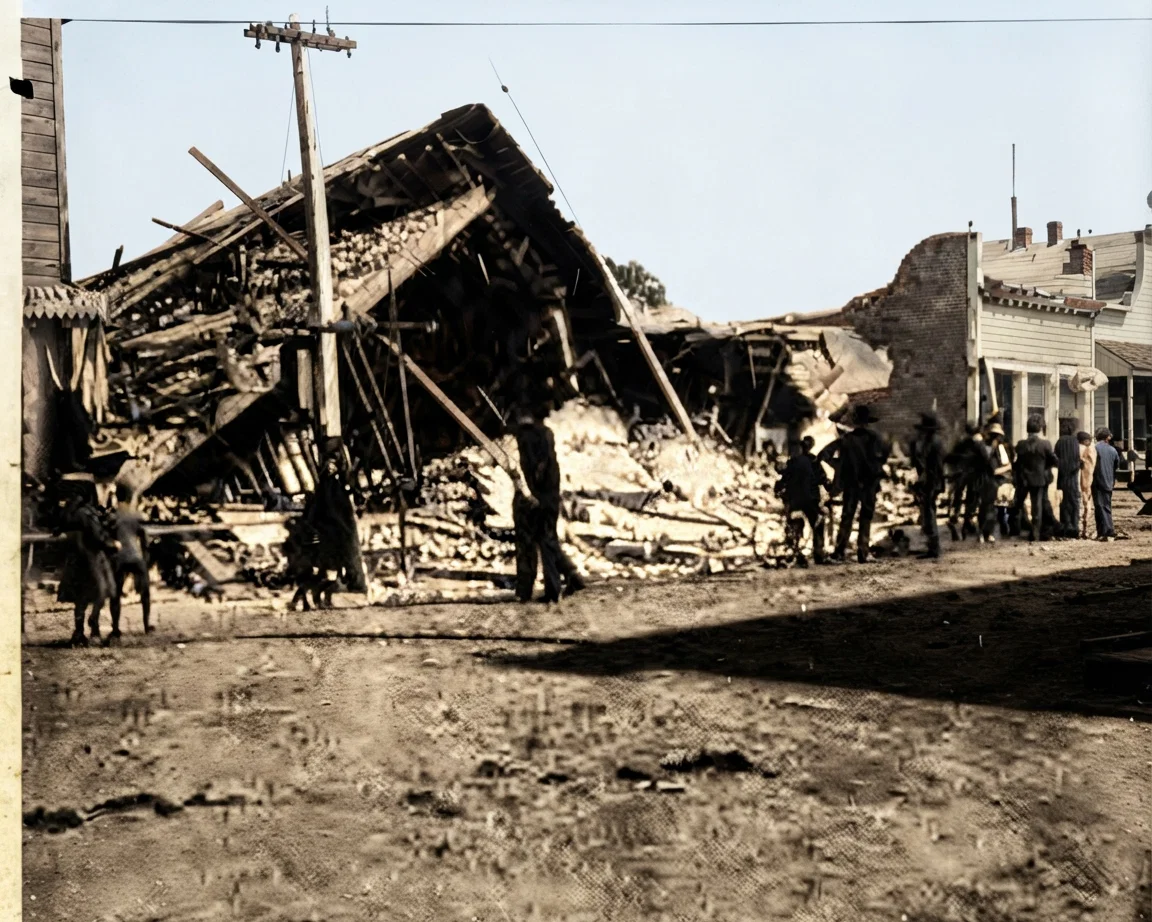 Post Office, Rogers' Store, and a large building under construction, Castro Street, Mountain View.