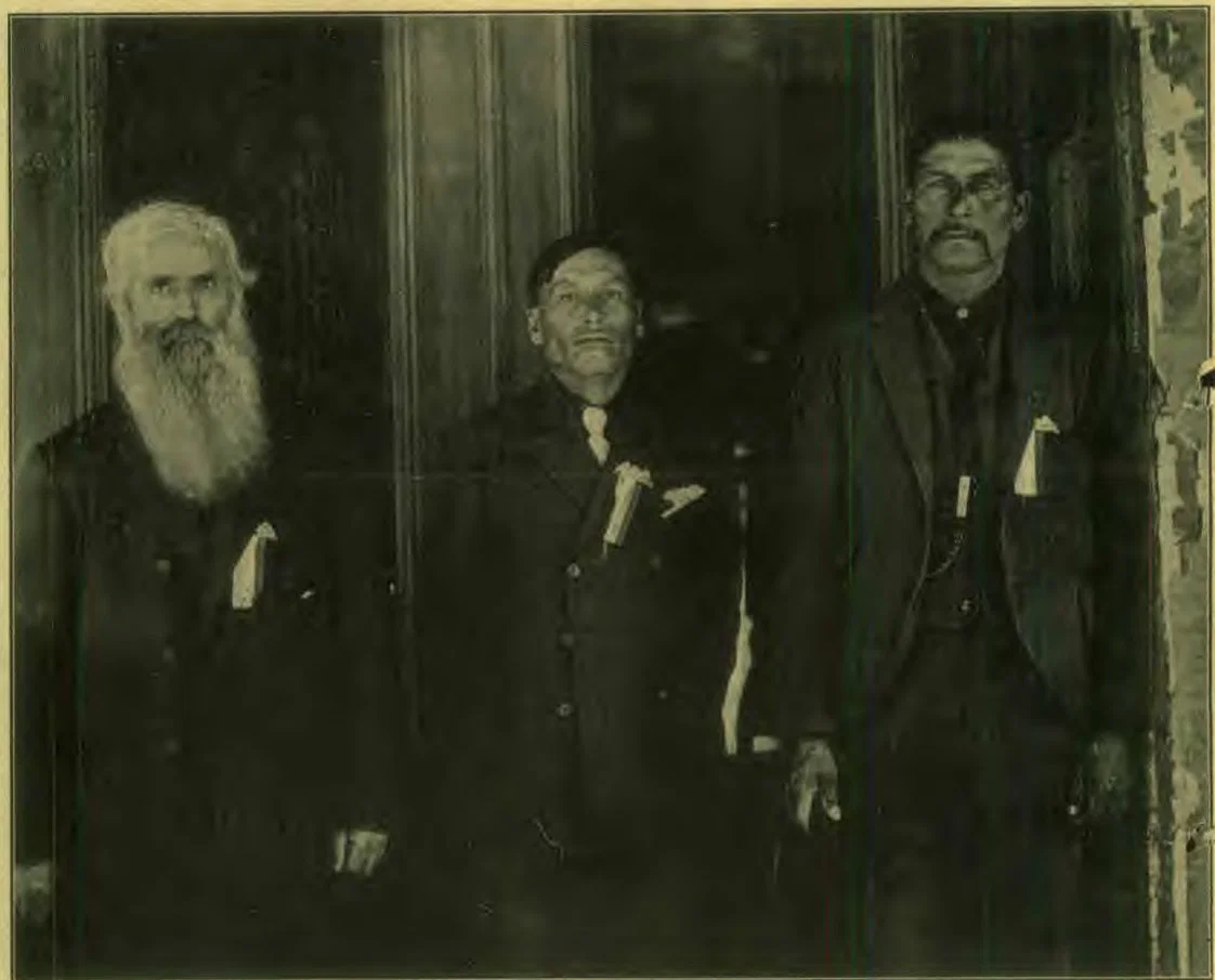 CHIEFS HORN CLOUD AND EUGENE LITTLE, INDIAN DELEGATES TO THE AMERICAN FEDERATION OF CATHOLIC SOCIETIES AND REPRESENTING 10,000 INDIANS OF THE SOUIX TRIBES, AND REV. S. DIGMANN, 20 YEARS A CATHOLIC MISSIONARY TO THE INDIANS.